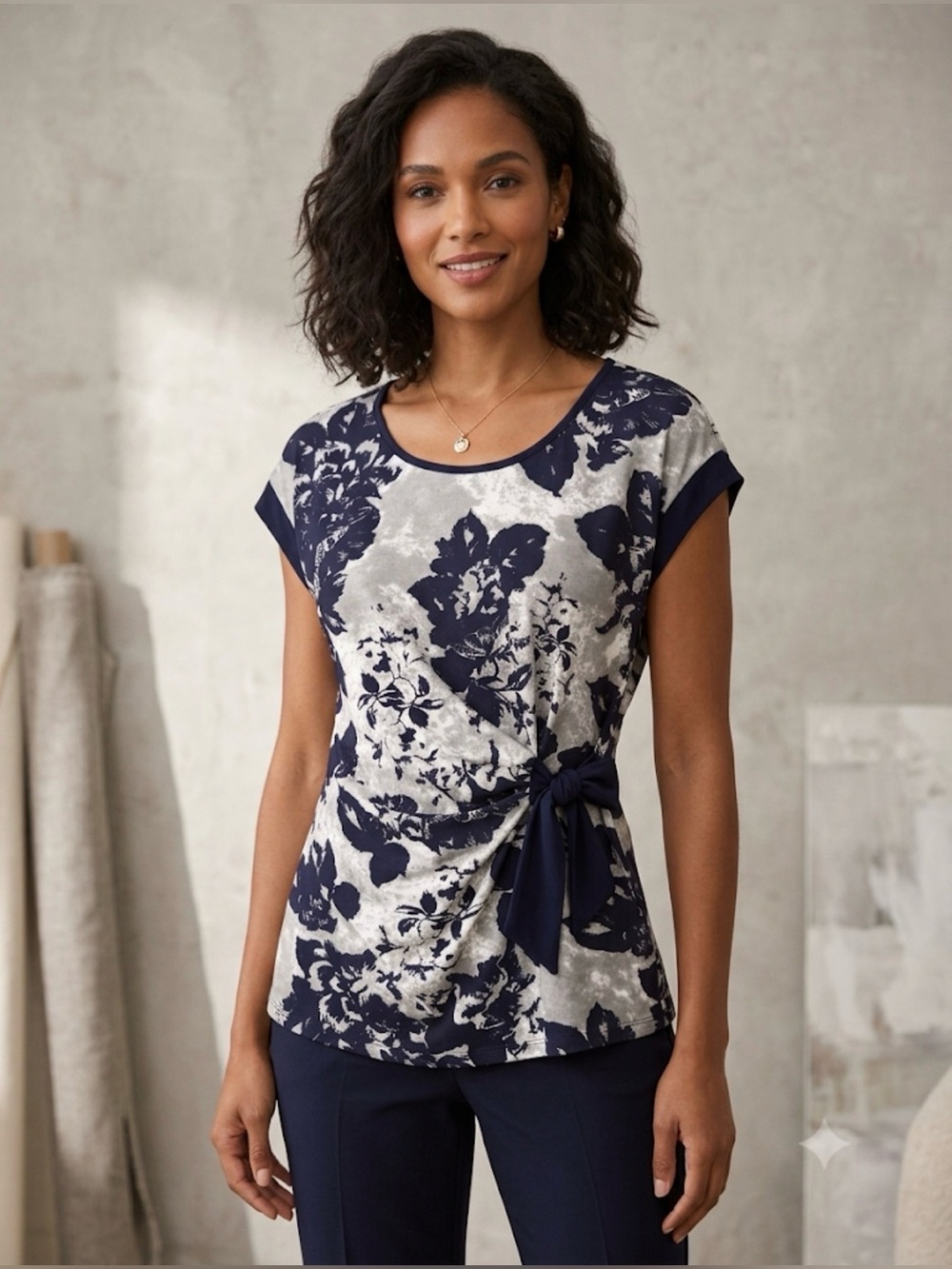 Tania D Floral Side-Tie Short Sleeve Tee